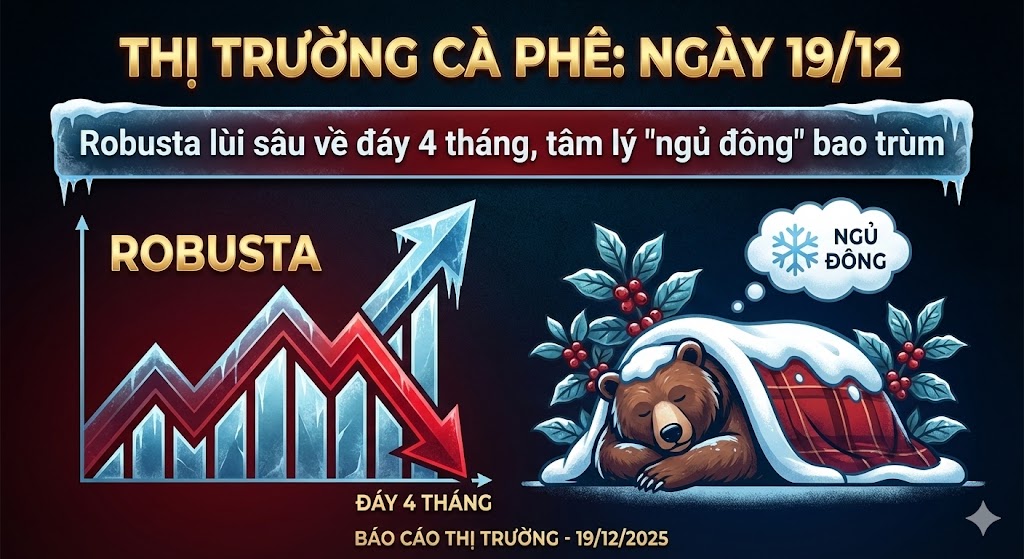 Thị trường cà phê ngày 19/12: Robusta lùi sâu về đáy 4 tháng, tâm lý 